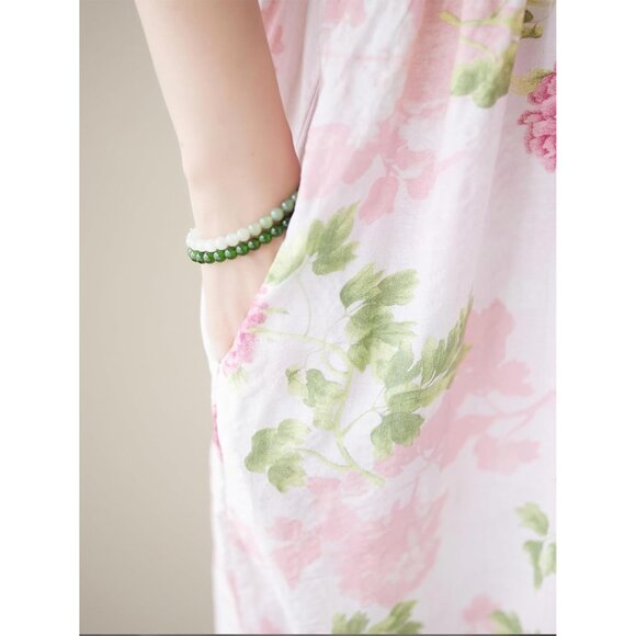 Women's Plus Size Pink Floral Maxi Dress Boho Casual Lounge Summer Viscose - Picture 6 of 7